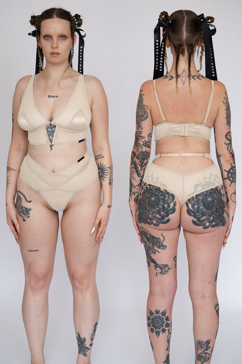 ANDI Champagne Mesh + Satin Long Line Bralette